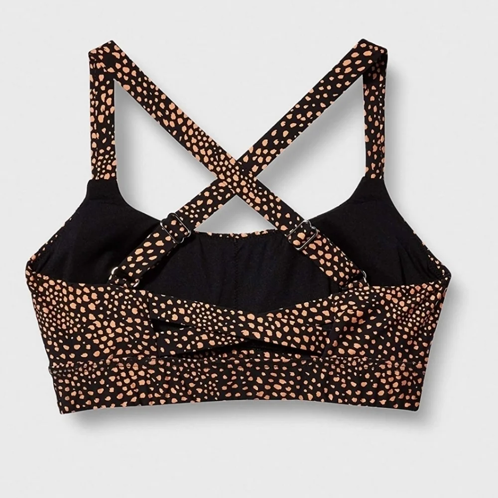 Seafolly Safari Spot Black Active Crop Top Sports Bra Size XS NWOT
